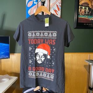 Ice cube today was a good day black Holiday Graphic Tee with Red Santa Hat - s